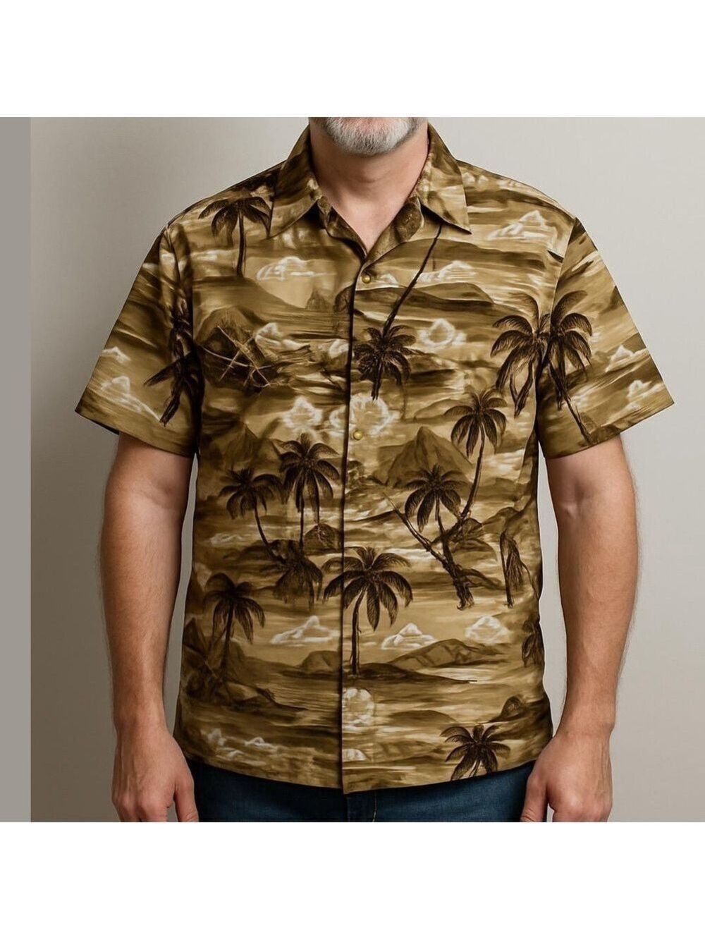 ROYAL HAWAIIAN CREATIONS vintage shirt short sleeve button up cotton brown sz XL
